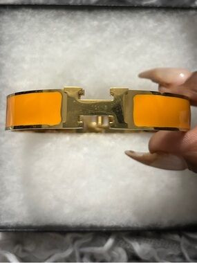 Hermès Inspired Orange Enamel Bracelet
